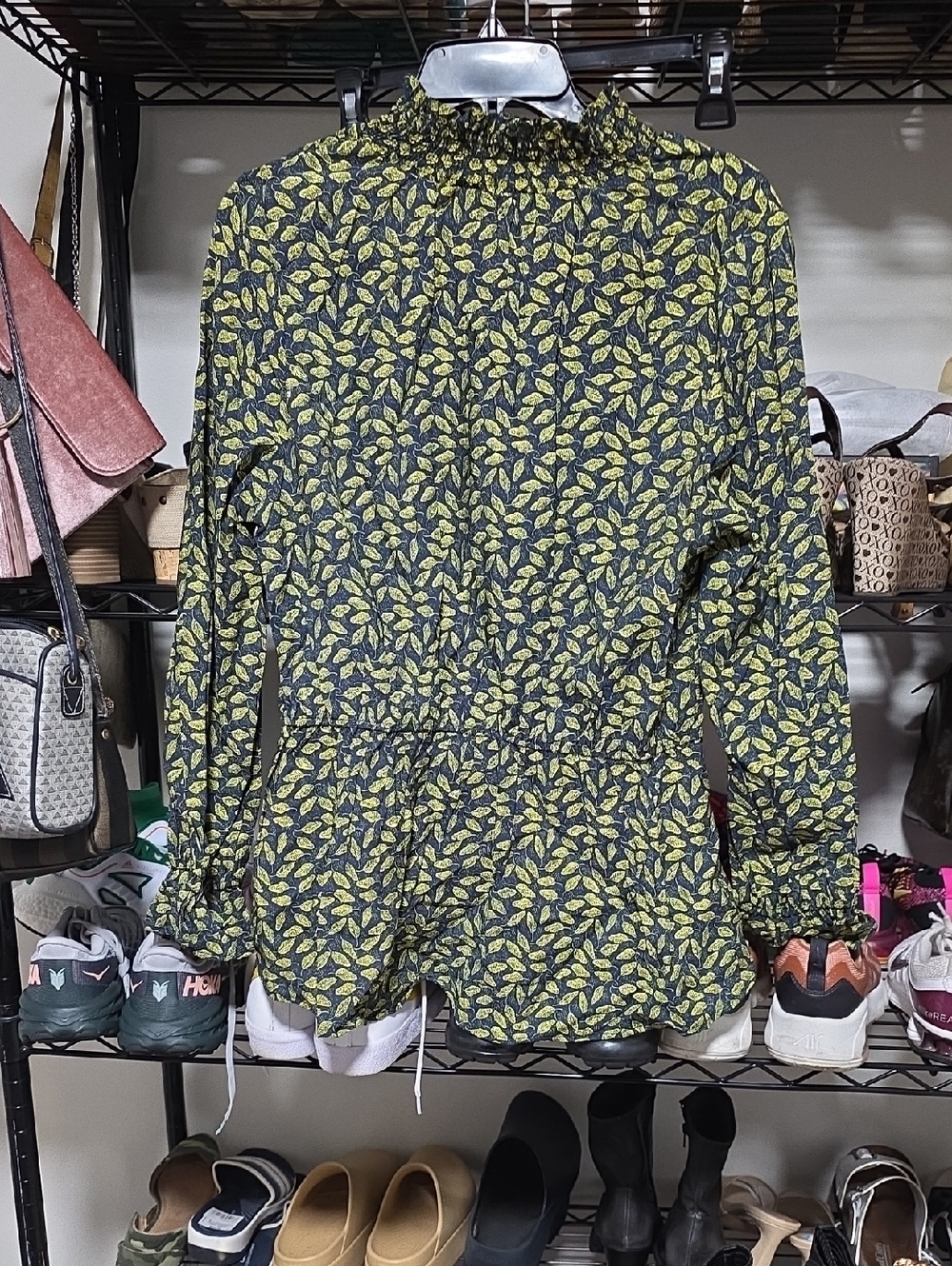 Alice Blue Black Blouse with Yellow Leaf Print